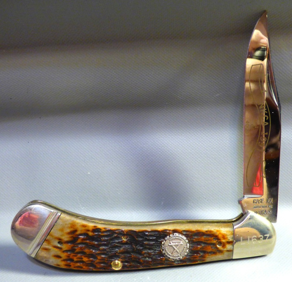 EX+ NEVER SHARPENED CASE XX db61100 BONE HANDLE 1 BLADE 1991 NKCA KNIFE  1/4000