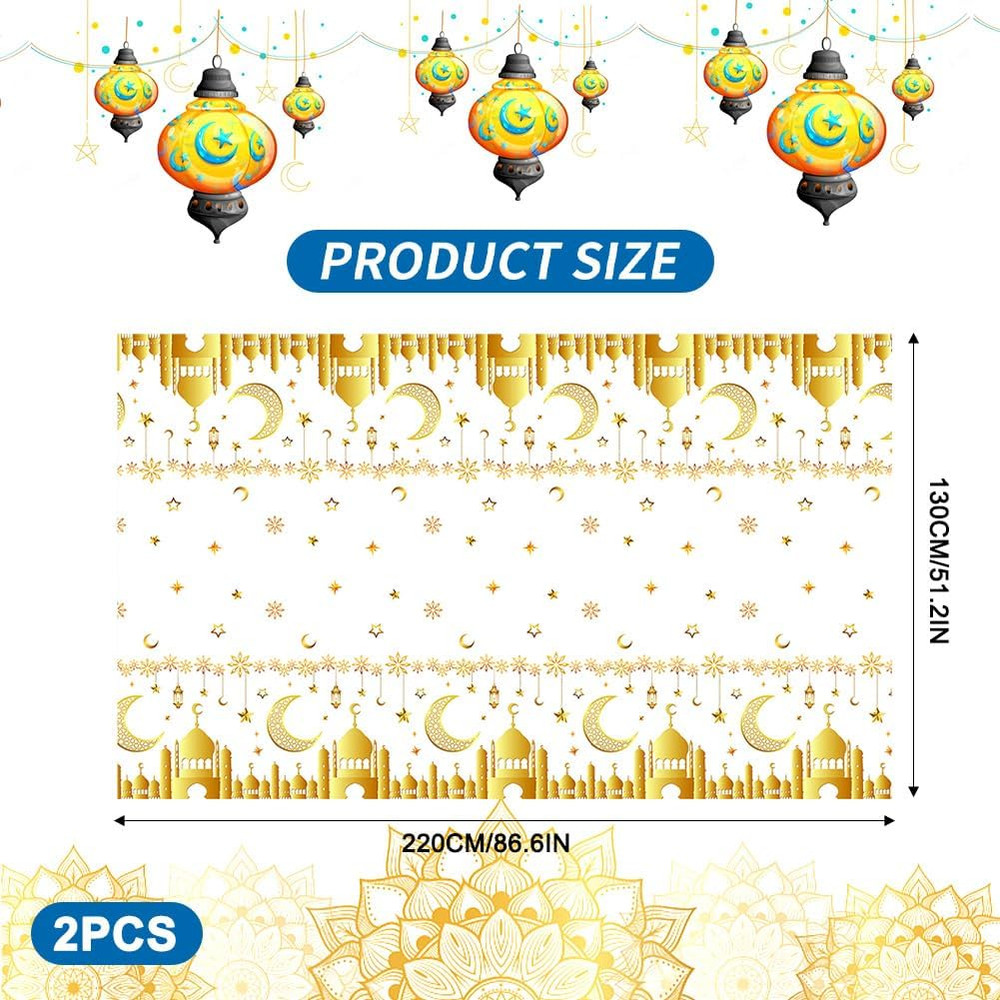 2 Pack Eid Ramadan Table Cloth 130X220Cm Decorative Rectangular Ramadan Mubar...