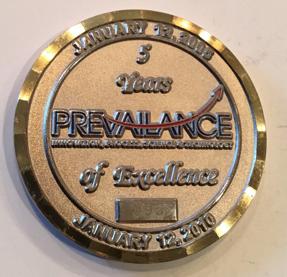 Prevailance Innovation Process Science Technology 5 Year Service #’ed Coin Medal
