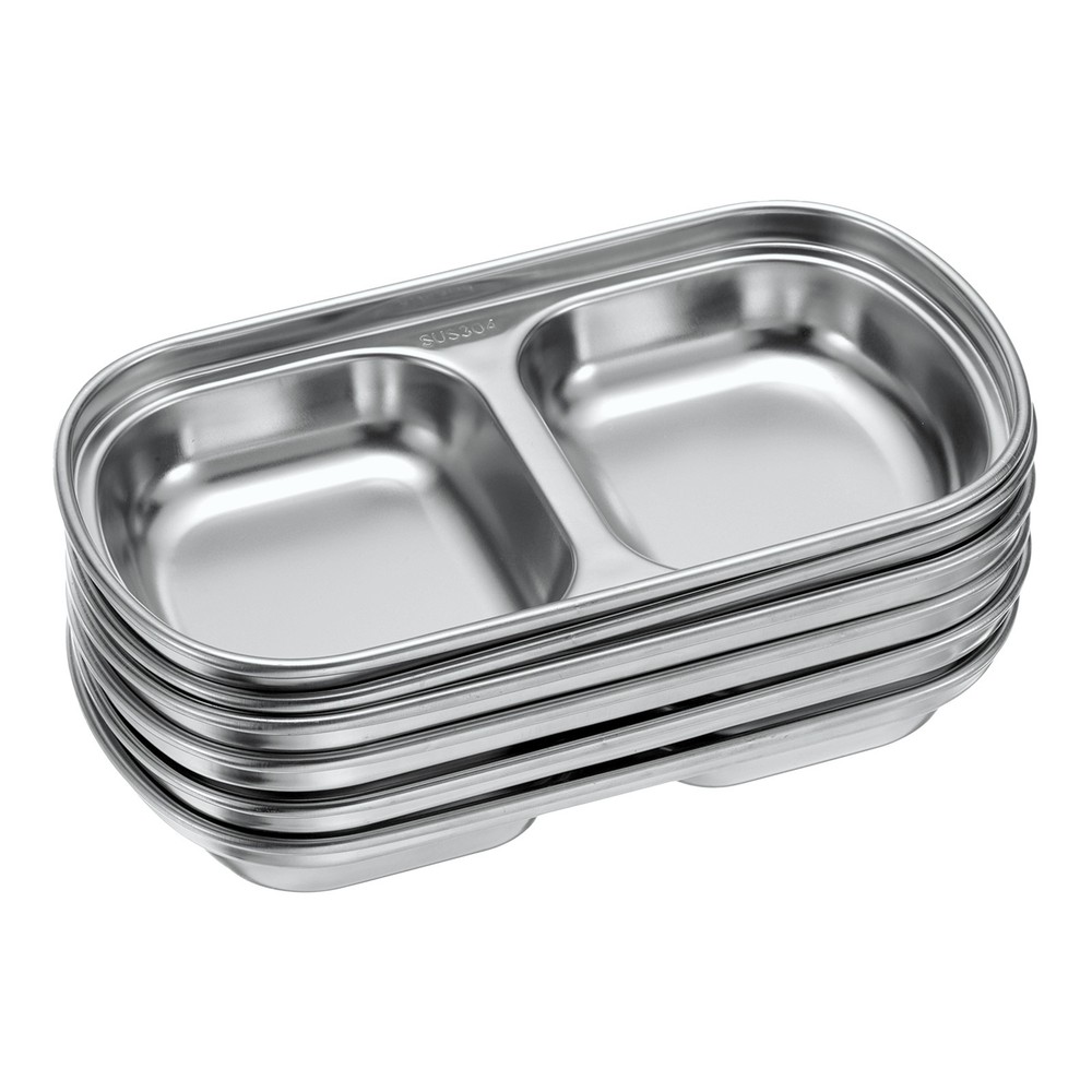 6pcs Metal Dish Dipping with 2 Rectangular Compartment Divided Silver