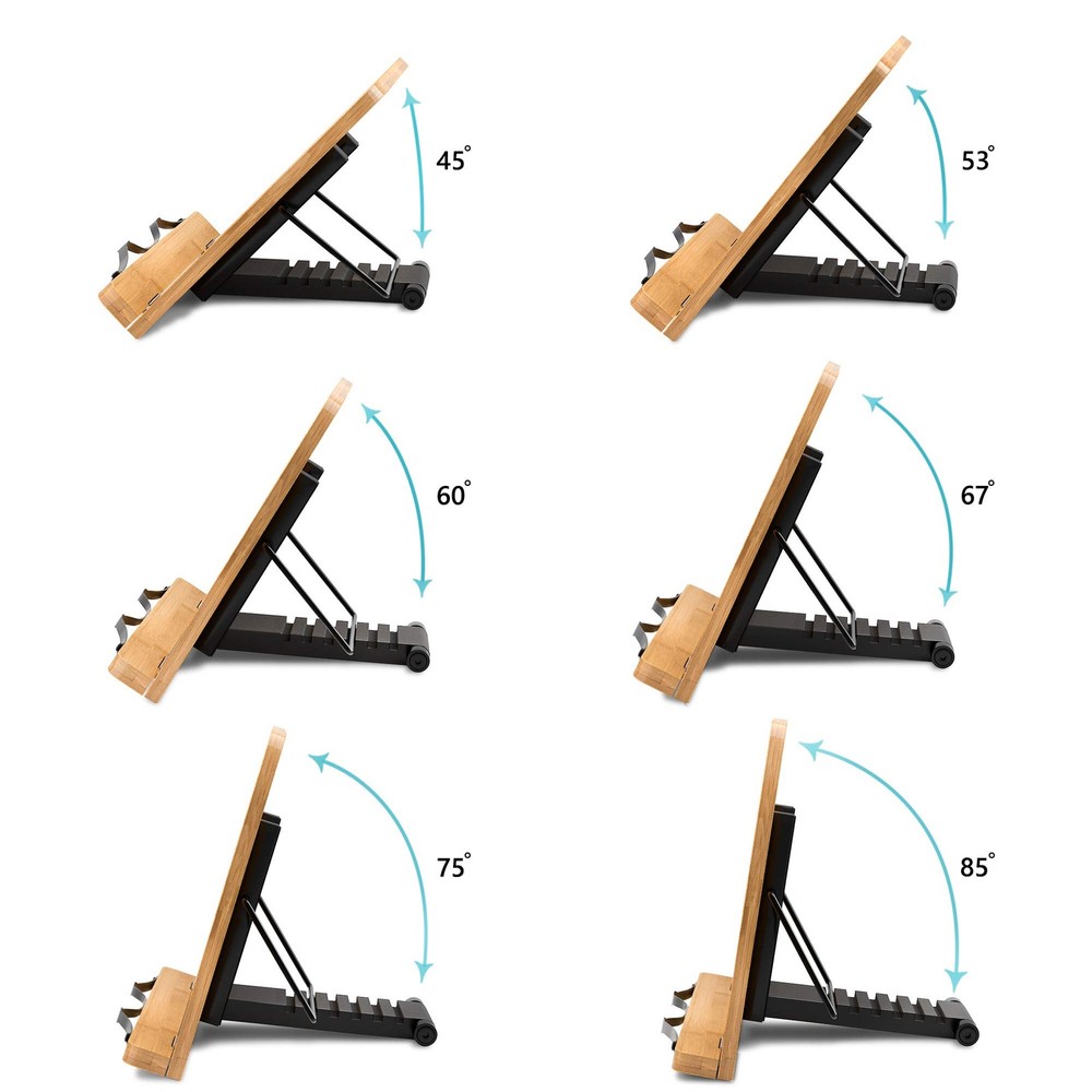 Bamboo Book Stand Large Book Holder with 6 Adjustable Height Foldable