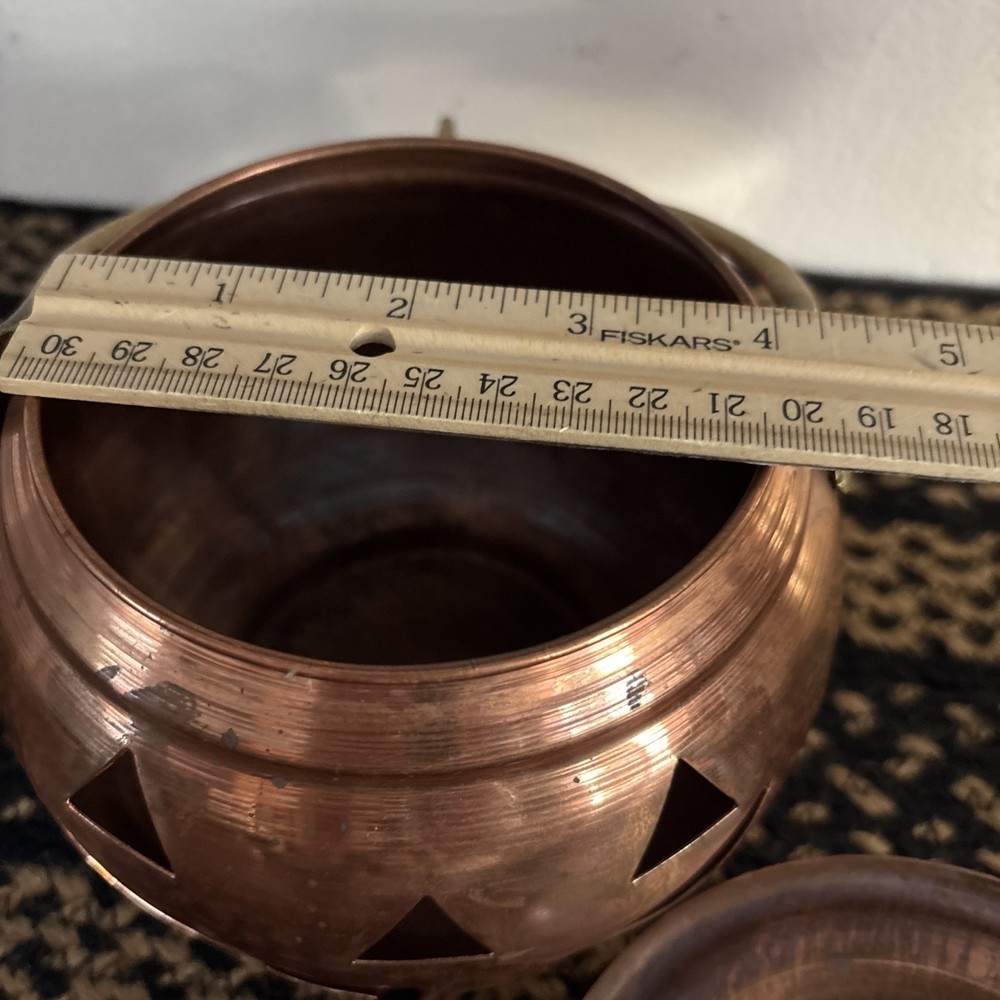 Copper Jack-O-Lantern Cauldron with Brass Handle & Lid~Made in Turkey