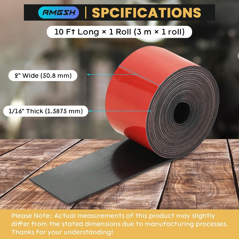 1/16" Thick × 2" Wide Neoprene Solid Rubber Strip, Self Adhesvie Solid Strips wi