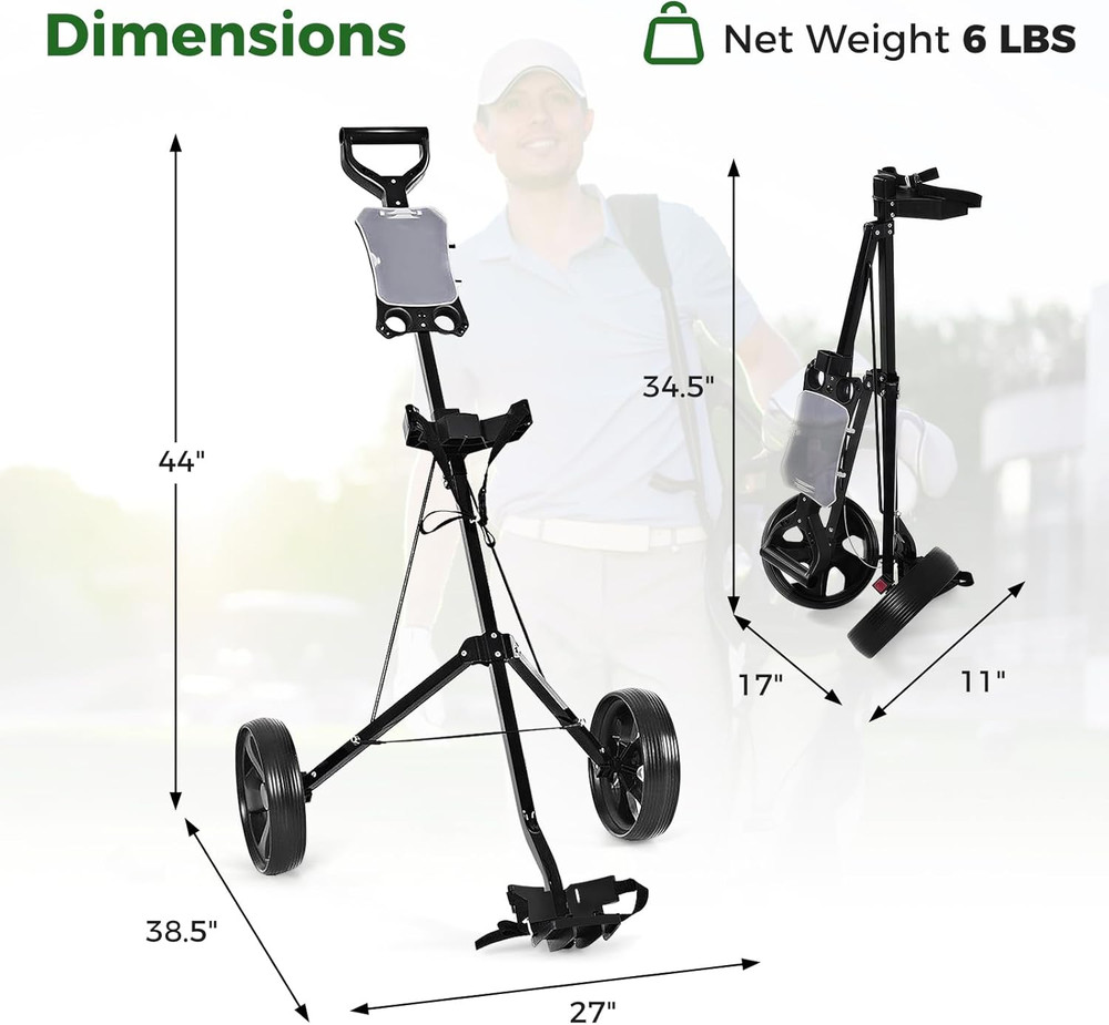 Golf Push Pull Cart, Lightweight Foldable 2 Wheels Push Pull Golf Cart Trolley,