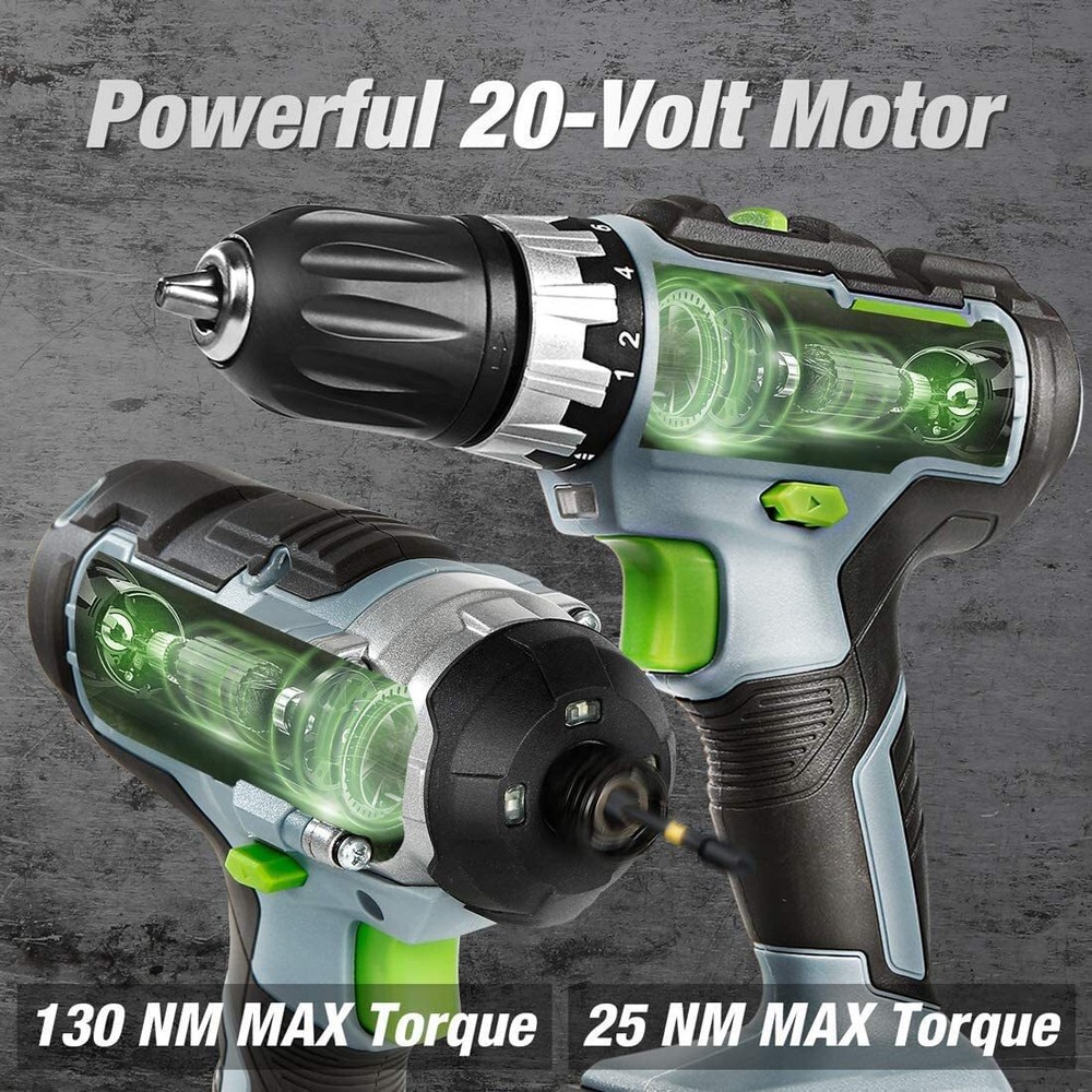 WORKPRO 20V Cordless Drill Combo Kit 2 Pack Drill Driver Impact Wrench W/battery