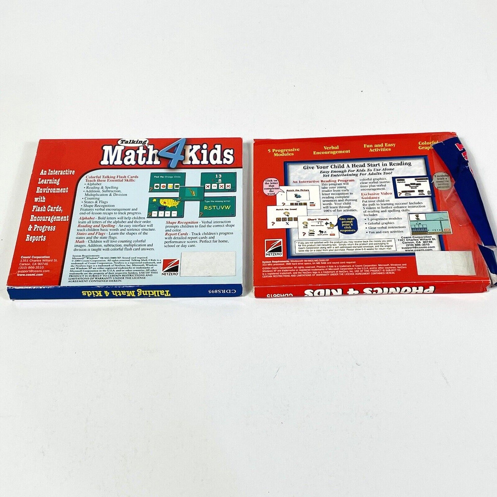 Phonics 4 Kids and Math 4 Kids PC CD-ROM Software Educational Software