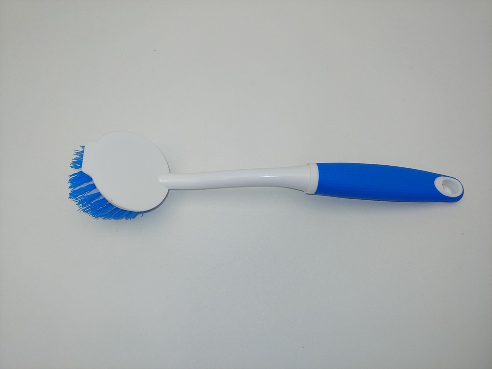 2x Plastic Bristle Scrub Brushes Cleaning Dishwashing, Scraping Edge Grip Handle