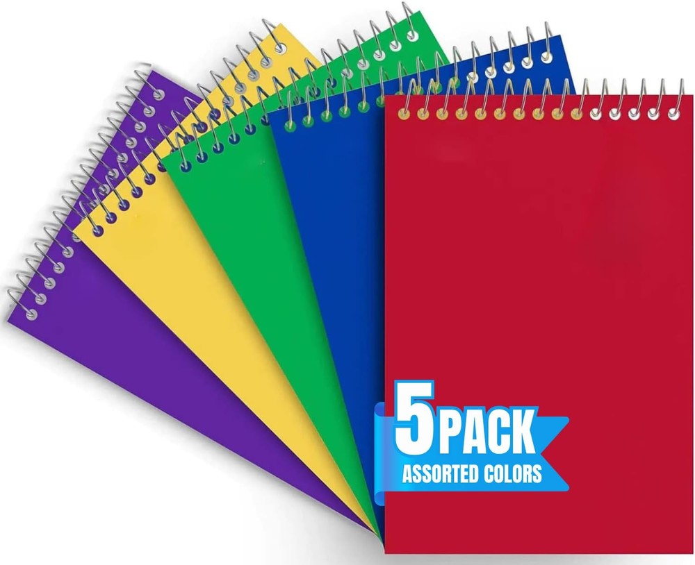 Wirebound Memo Pads, 4" x 6", College, Assorted, 50 Sheets/Pad, (5 Pads)