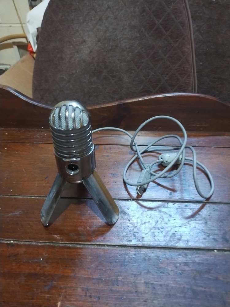 Vintage Chrome Metal Desktop Microphone with Cable
