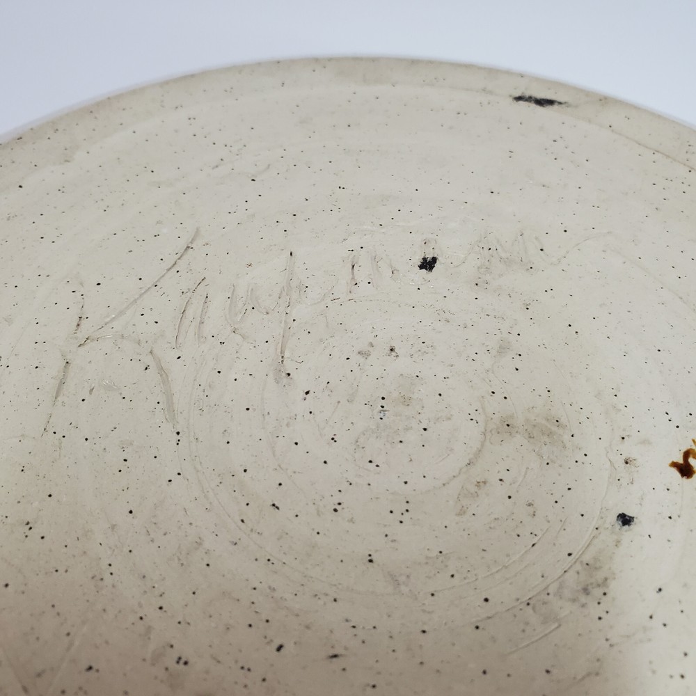 Signed Large Peach Studio Art Ceramic Bowl with Engraved Circle Pattern