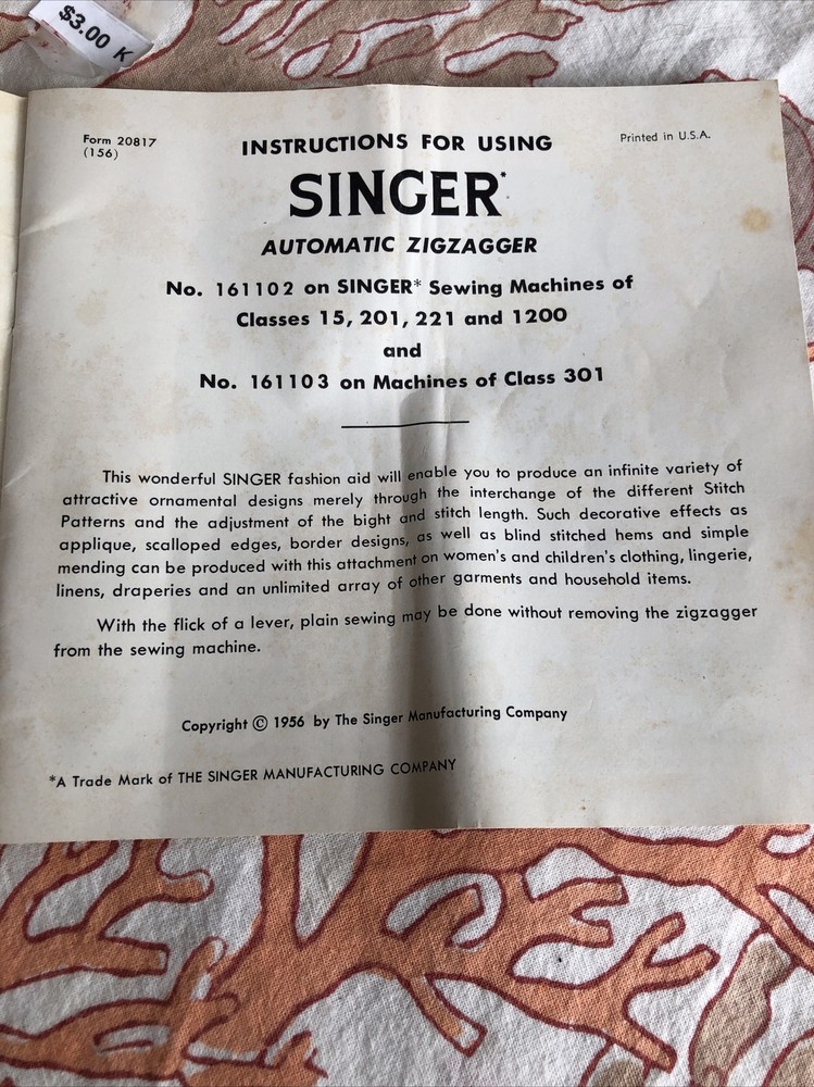 1950s Singer Sewing Machine Automatic Zigzagged For Multiple Class Machines