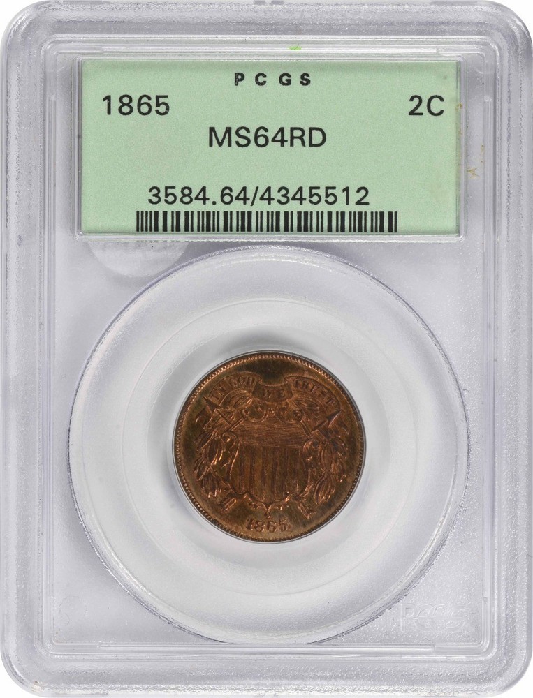 1865 Two Cent Piece MS64RD PCGS