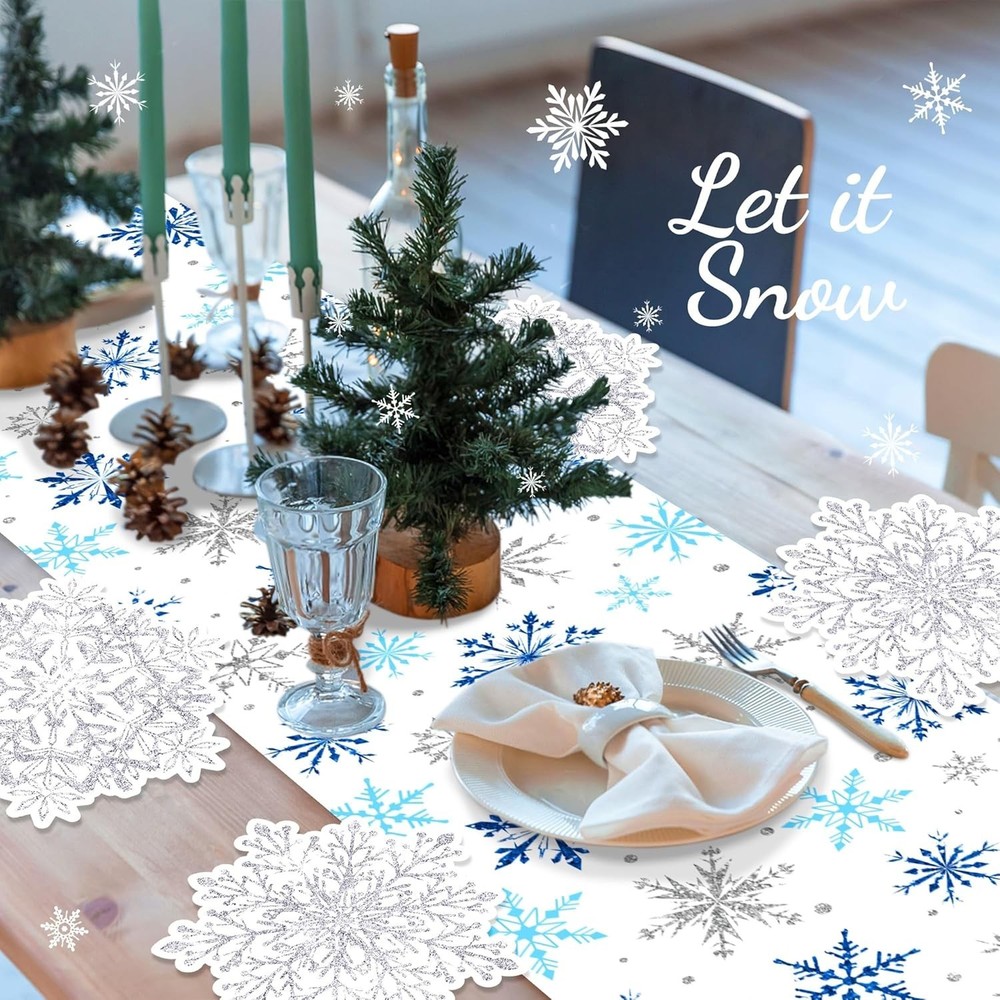 6Pcs Snowflake Table Runner White Winter Wonderland Decorations Plastic