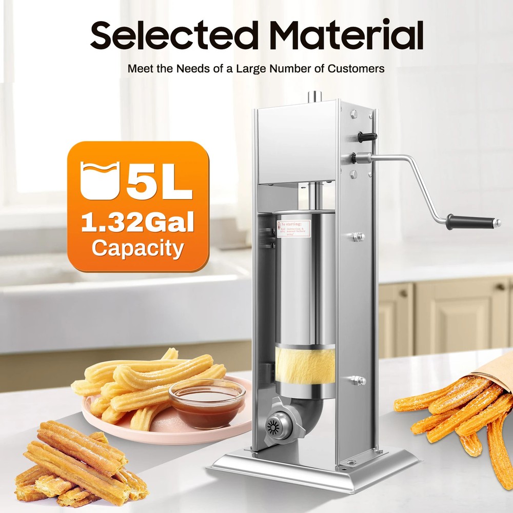 1.32gal Manual Churros Machine with 6 Nozzle Vertical Churrera Maker