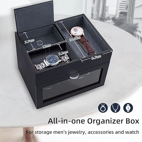 Automatic Double Watch Winder with Storage Box, Watch Winders for 2 Gray