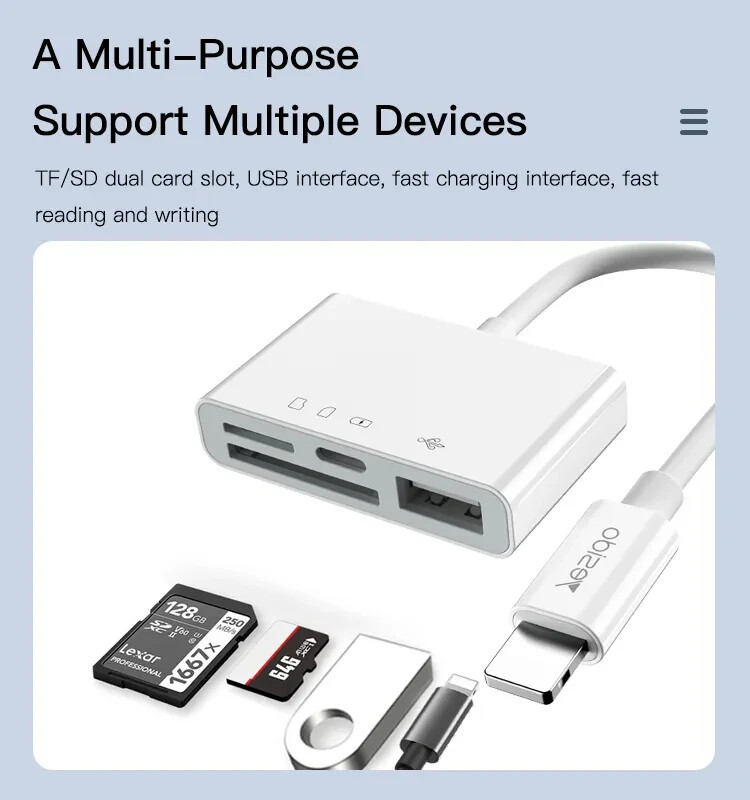 4 in 1 Memory Card Reader OTG Cable Adapter iPhone 8 Plus iPad 12 13 14 Pro Max