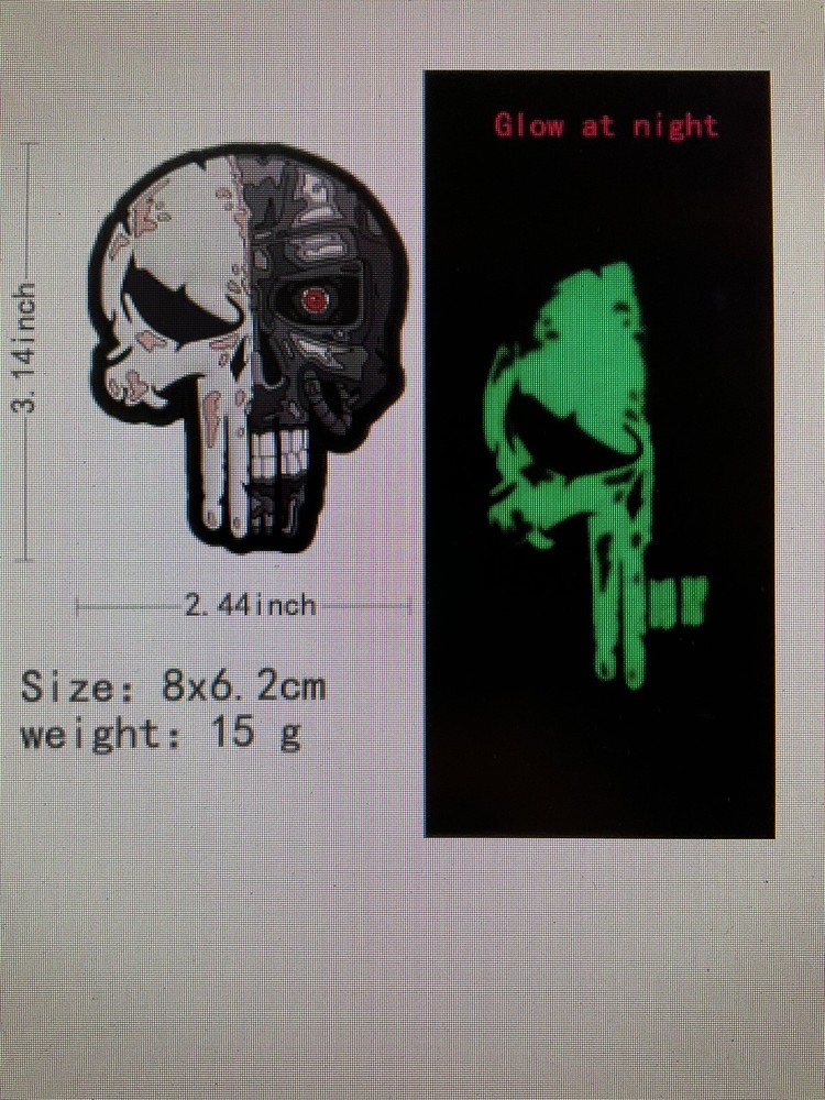 Punisher Terminator Patch Hook Loop Luminous Glow In Dark Morale Patch Rubber