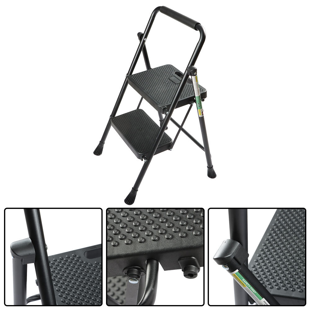 2 Step Ladder Retractable Handgrip Folding Step Stool with Anti-Slip