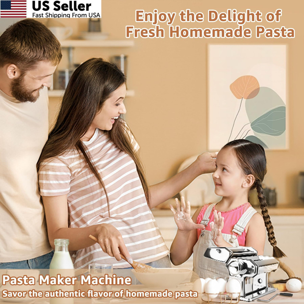 Pasta Maker - 7 Thickness Settings Roller & 2-in-1 Cutter, Silver