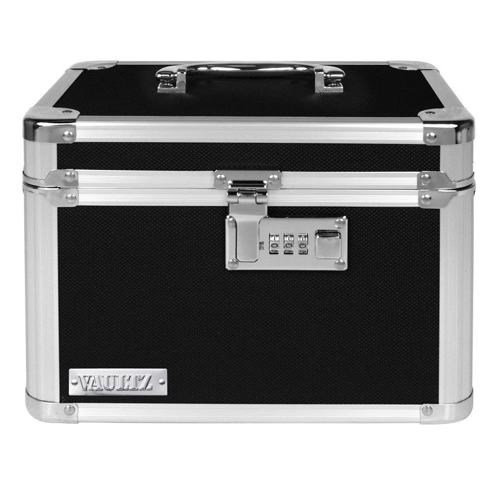 (2 pack) Vaultz Combo Lock Storage Box, Black, Medium Density Fiberboard