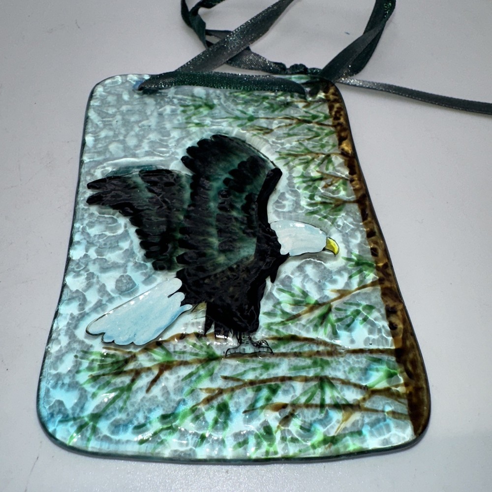 Studio Art Glass Reverse Painted Flying Eagle Suncatcher Ornament
