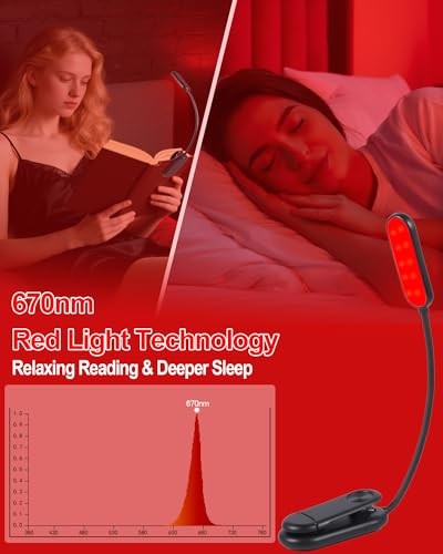 670nm Red Book Light [] - Zero Blue Light, Rechargeable Clip On Red 1 Pack