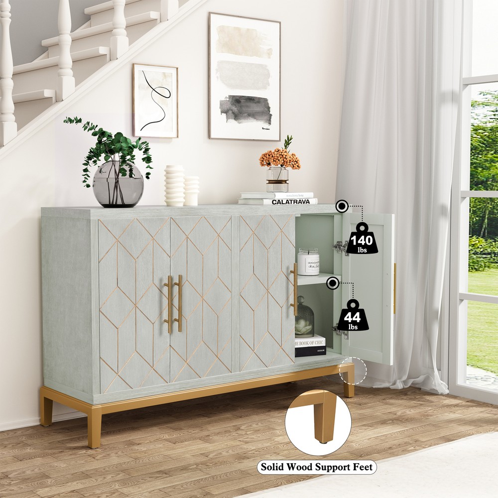 Storage Sideboard Cabinet with 4 Doors Modern Kitchen Buffet Cabinet Green