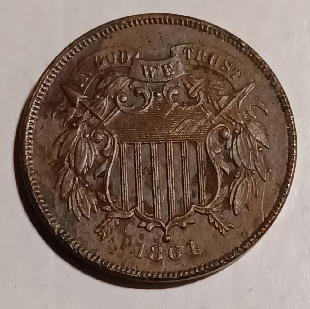 1864 Philadelphia Mint Copper Two Cent Coin