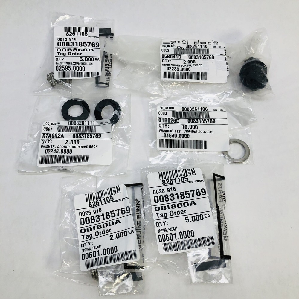 BUNN COFFEE BEWERS PARTS (SPRING, ADHESIVE WASHER, SST-WASHER, KNOB TIMER)