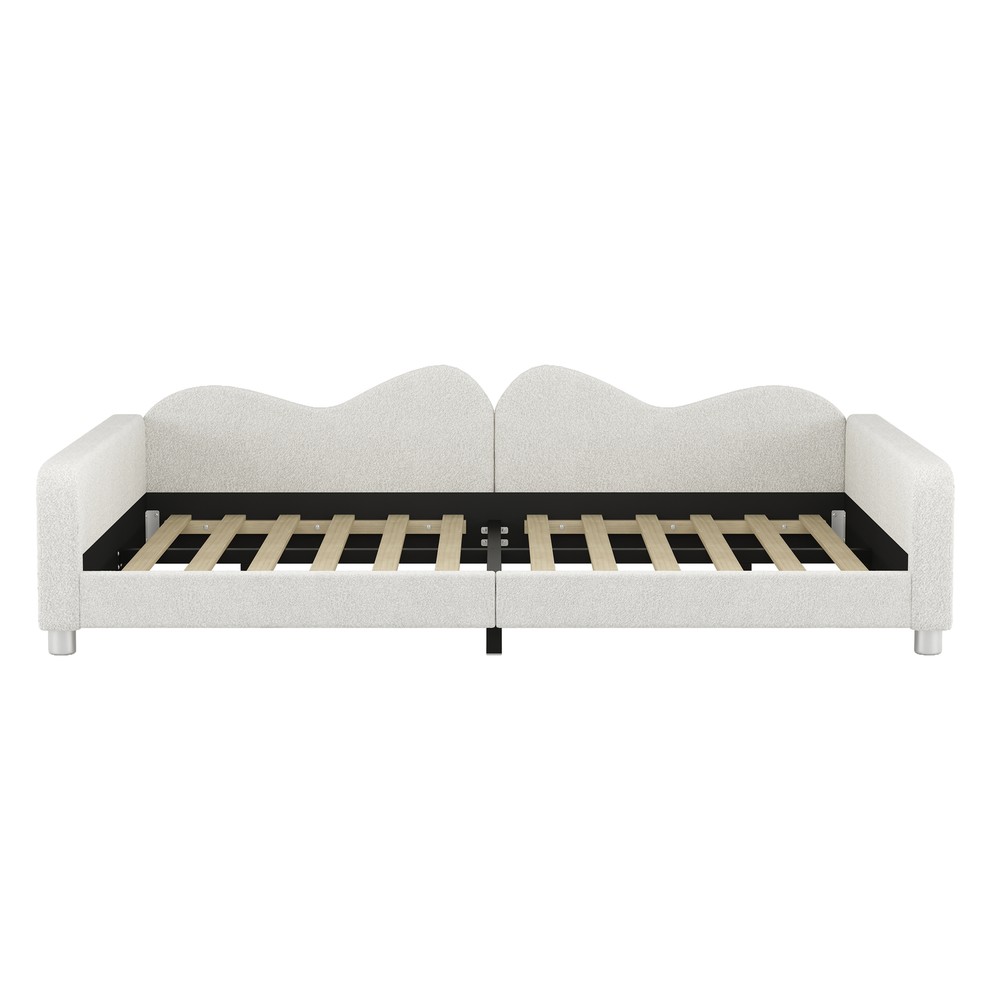Full Size Upholstered Daybed Sherpa Fabric Sofabed Cloud-Shaped Backrest White