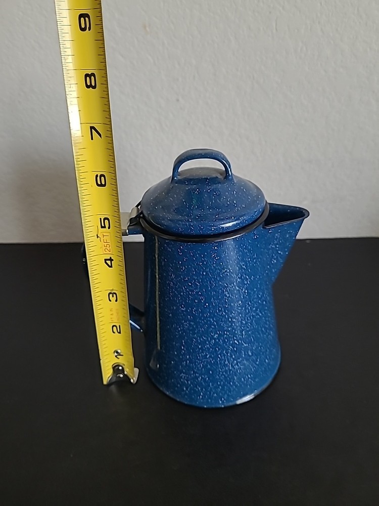 Blue And White Speckled Enamelware Coffee Percolator