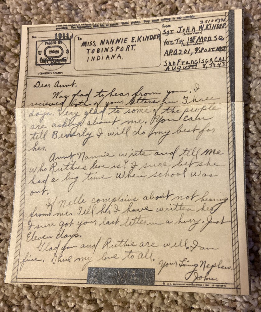 1943 War and Navy Dept. V-Mail