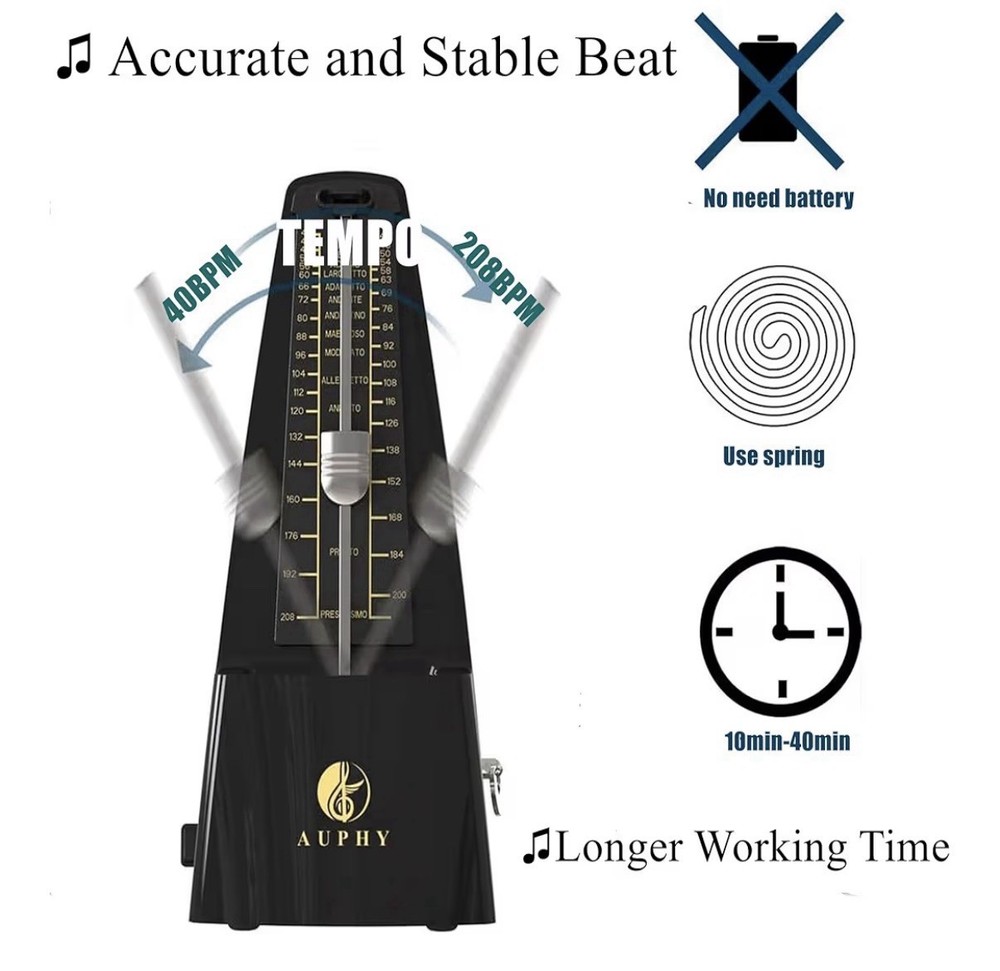 Mechanical Metronome with Accent Bell, Classic Shape, Accurate Beat, Multiple...