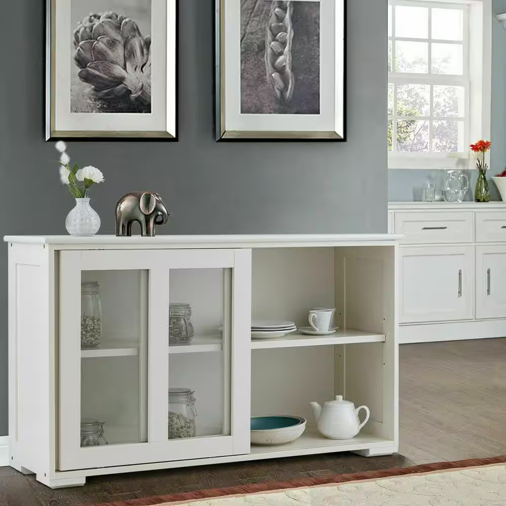 1-Piece White Storage Cabinet Sideboard Buffet Cupboard Upholstery Sectional