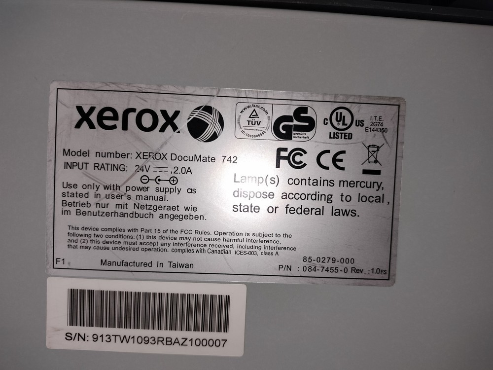 Xerox DocuMate 742 24 bit 600 dpi Duplex Document Scanner