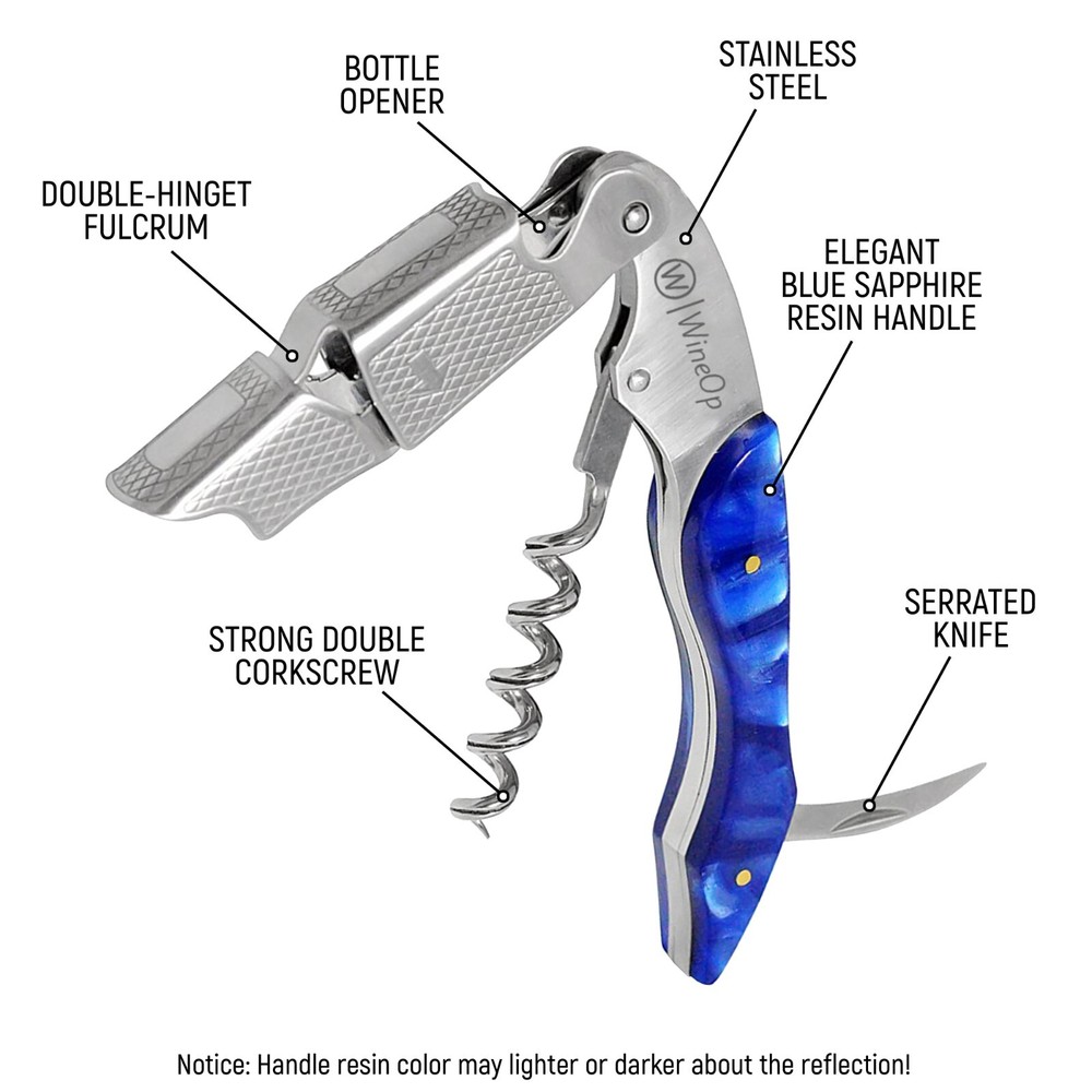 2 PACKS Double Hinged Wine Bottle Opener Corkscrew Key Stainless (Black & Blue)