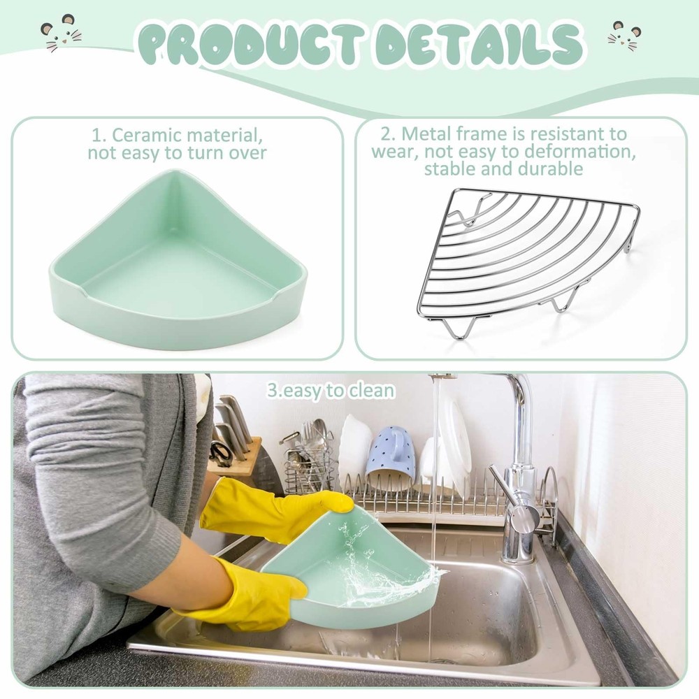 Ceramic Corner Litter Box for Small Pets, Tip-Proof, Chew-Resistant, Triangle...