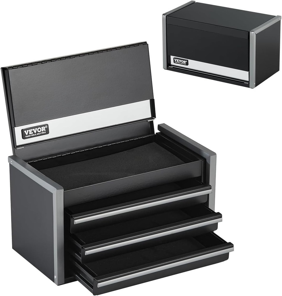 8.6-Inch Black Tool Box - Durable 3 Drawer Organizer for Small Items