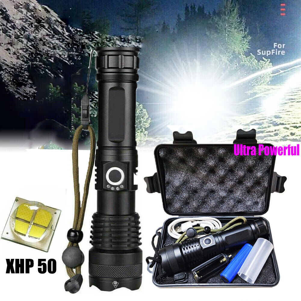 12000000LM Super Bright LED Tactical Flashlight Rechargeable Work Light w/ Box