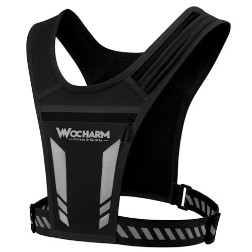 Reflective Vest Chest Phone Holder, Adjustable Hydration Training Workout Black