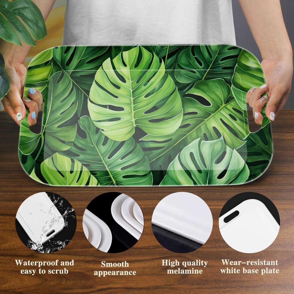 Serving Trays with Handles, 14.5 x 9.8 inch Rectangular Plastic Tray for Rest...