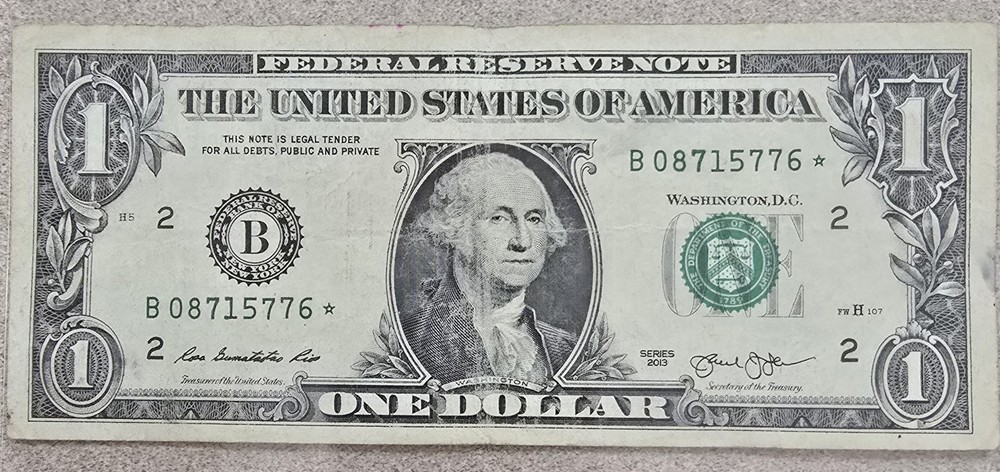 2013 B Duplicate Star Notes Serial Number Error $1 Dollar Bills