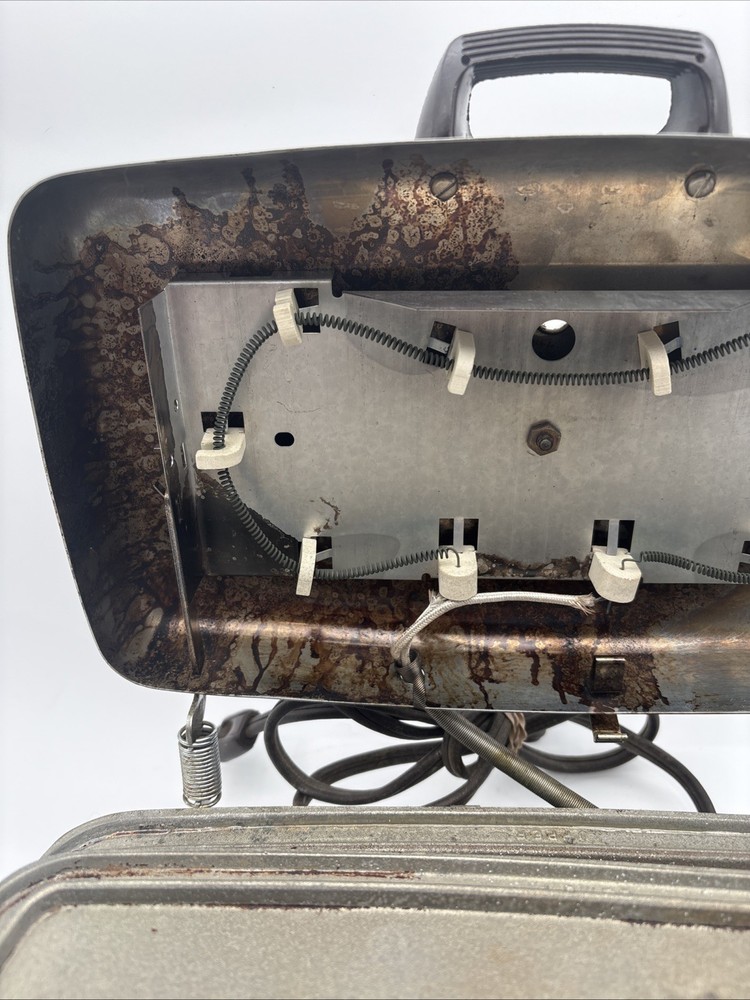 Vintage General Electric Chrome Waffle Maker & Griddle Works! Needs Some Clean