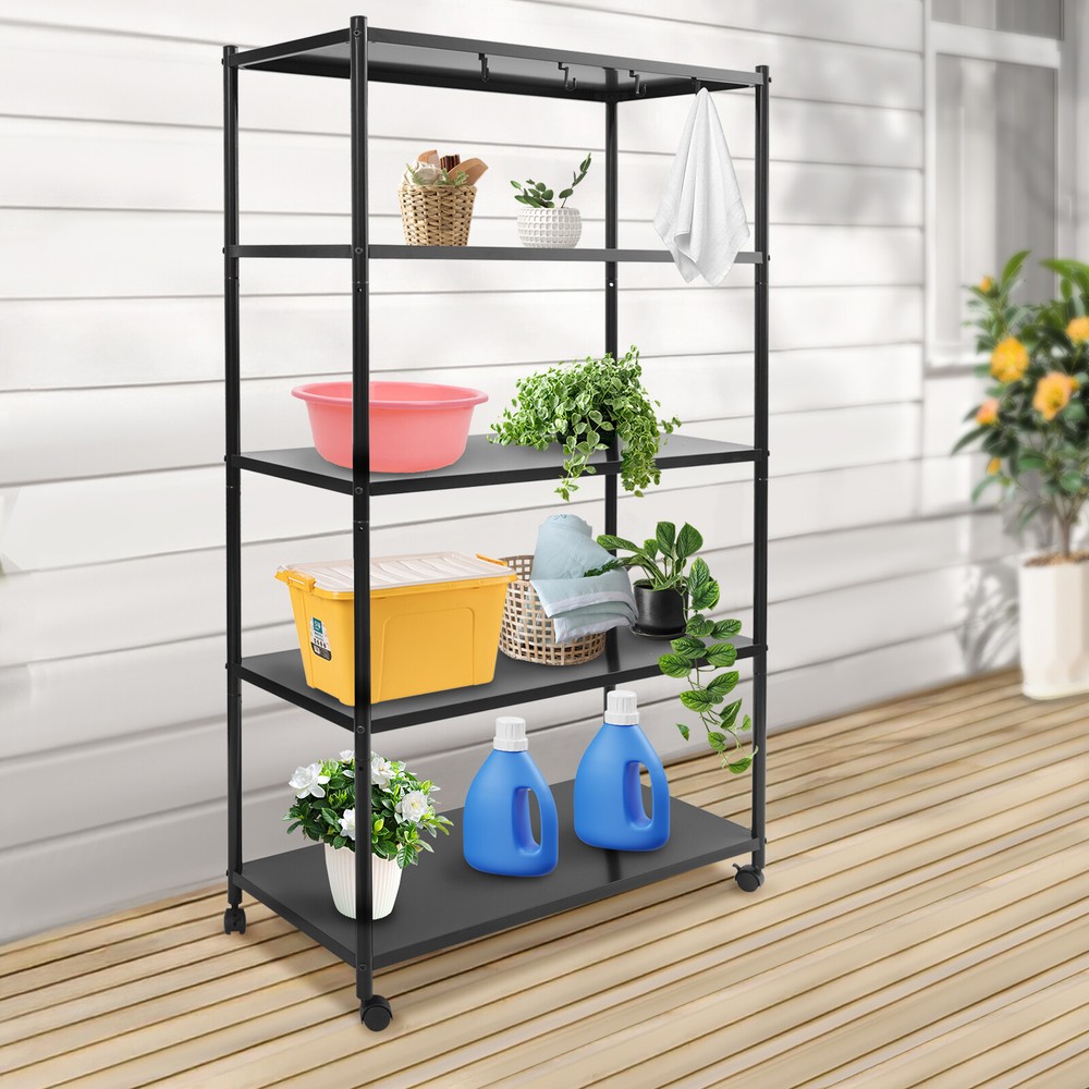 Adjustable Kitchen Storage Rack with Wheels, Storage Rack, 5 Tier Storage Rack