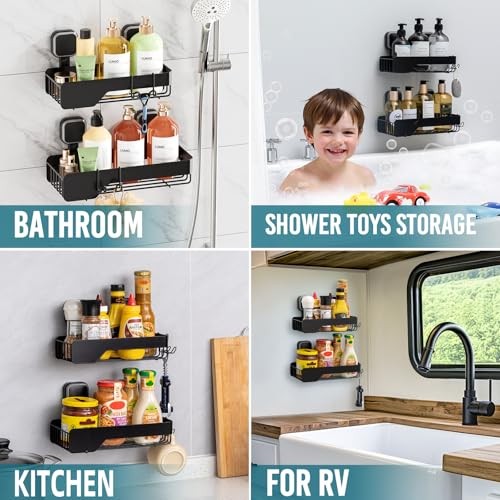 Shower Caddy Suction Cup 2 Pack,Stainless Steel Rustproof Shower 2xBlack