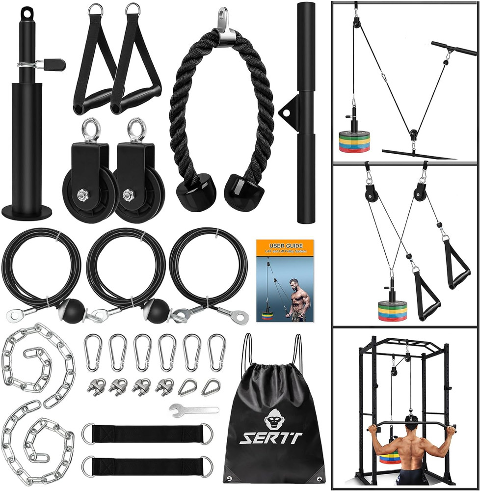 Home Gym Cable Pulley System Kit Lat Pulldown Tricep Bicep Attachments