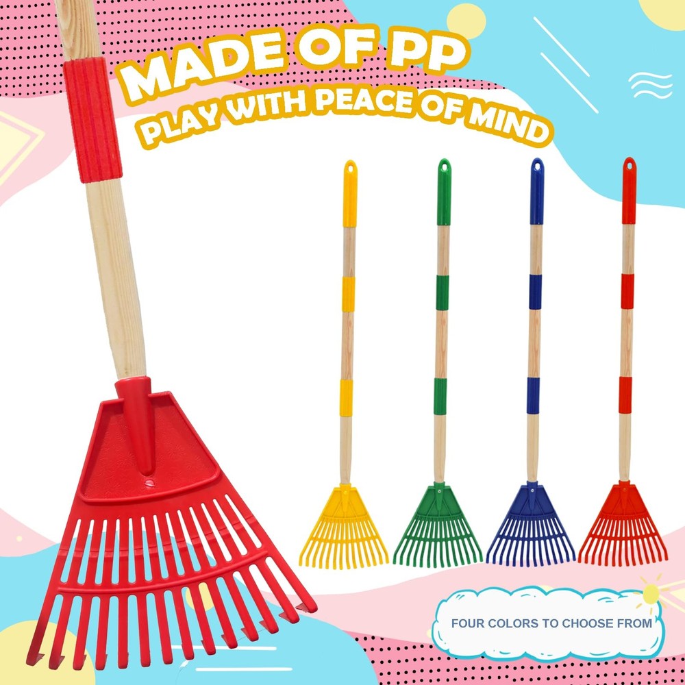 Kids Leaf Rake - 3-Section Adjustable Handle, Lightweight, Wood & Plastic, Sm...