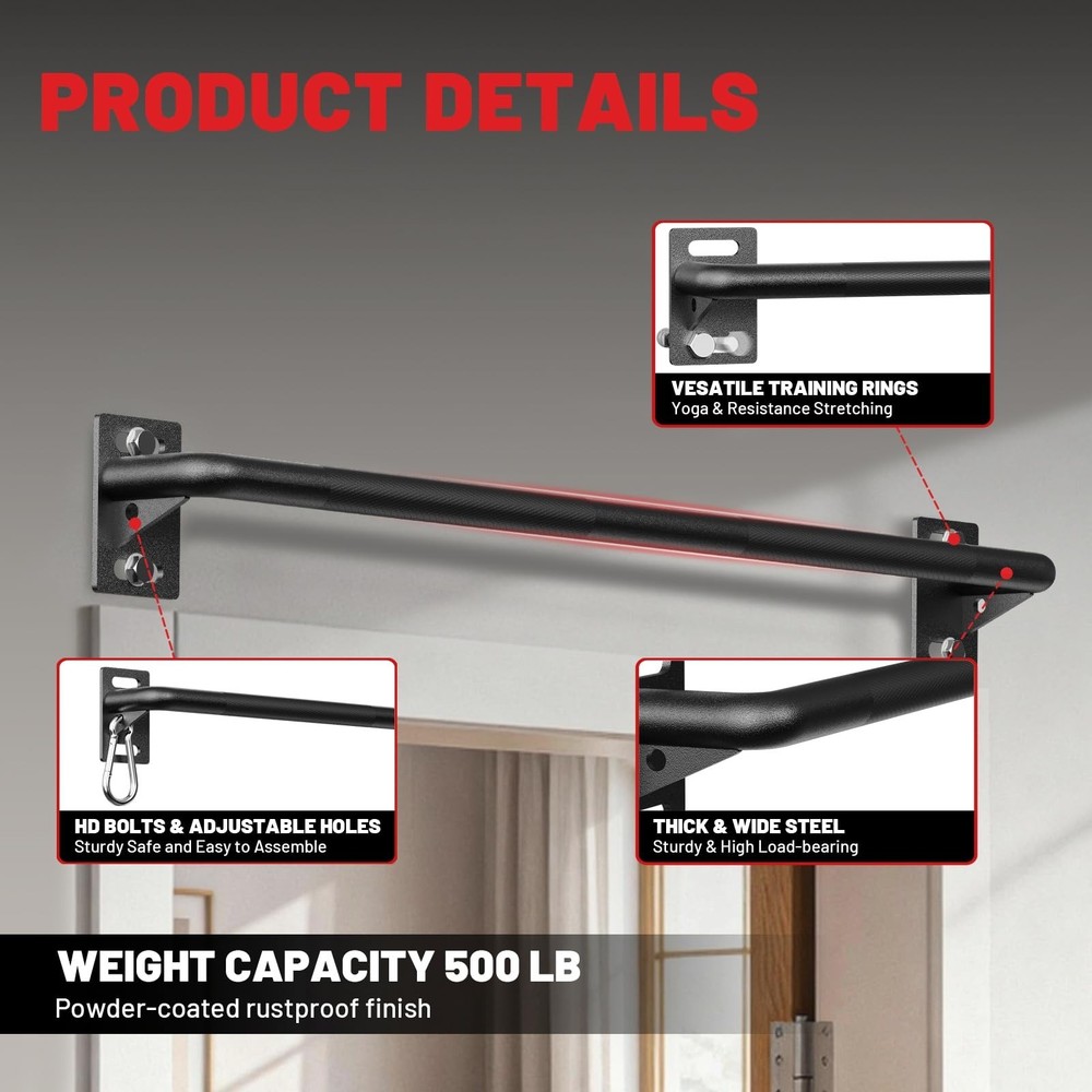 PAPABABE Wall Mounted Pull Up Bar, Chin Up Bar, Strength Training Pull-Up Bar...