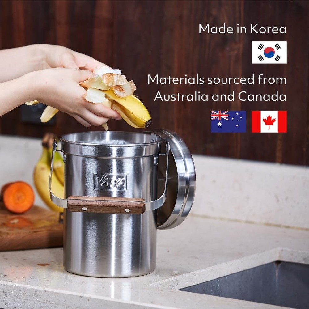 Stainless Steel Kitchen Compost Bin NO Filter Countertop Composter Composting