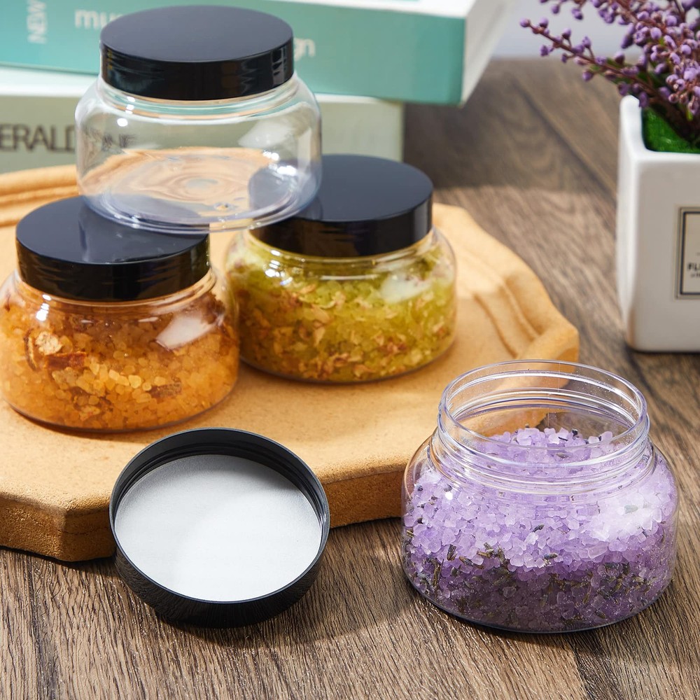 24 Pack Plastic Jars with Lids Labels Multiuse Containers Empty Body Scrub